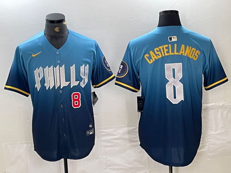 Men Philadelphia Phillies #8 Castellanos Blue City Edition Nike 2024 MLB Jersey style 3->philadelphia phillies->MLB Jersey